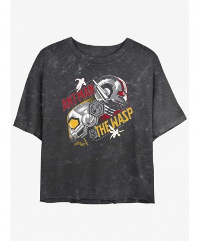 High Quality Marvel Ant-Man and the Wasp: Quantumania Helmets Mineral Wash Girls Crop T-Shirt $8.67 T-Shirts