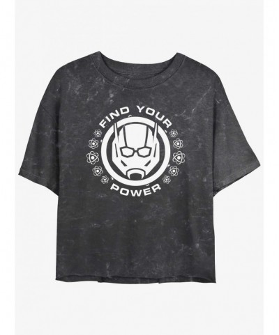 Clearance Marvel Ant-Man and the Wasp: Quantumania Find Your Power Badge Mineral Wash Girls Crop T-Shirt $13.87 T-Shirts