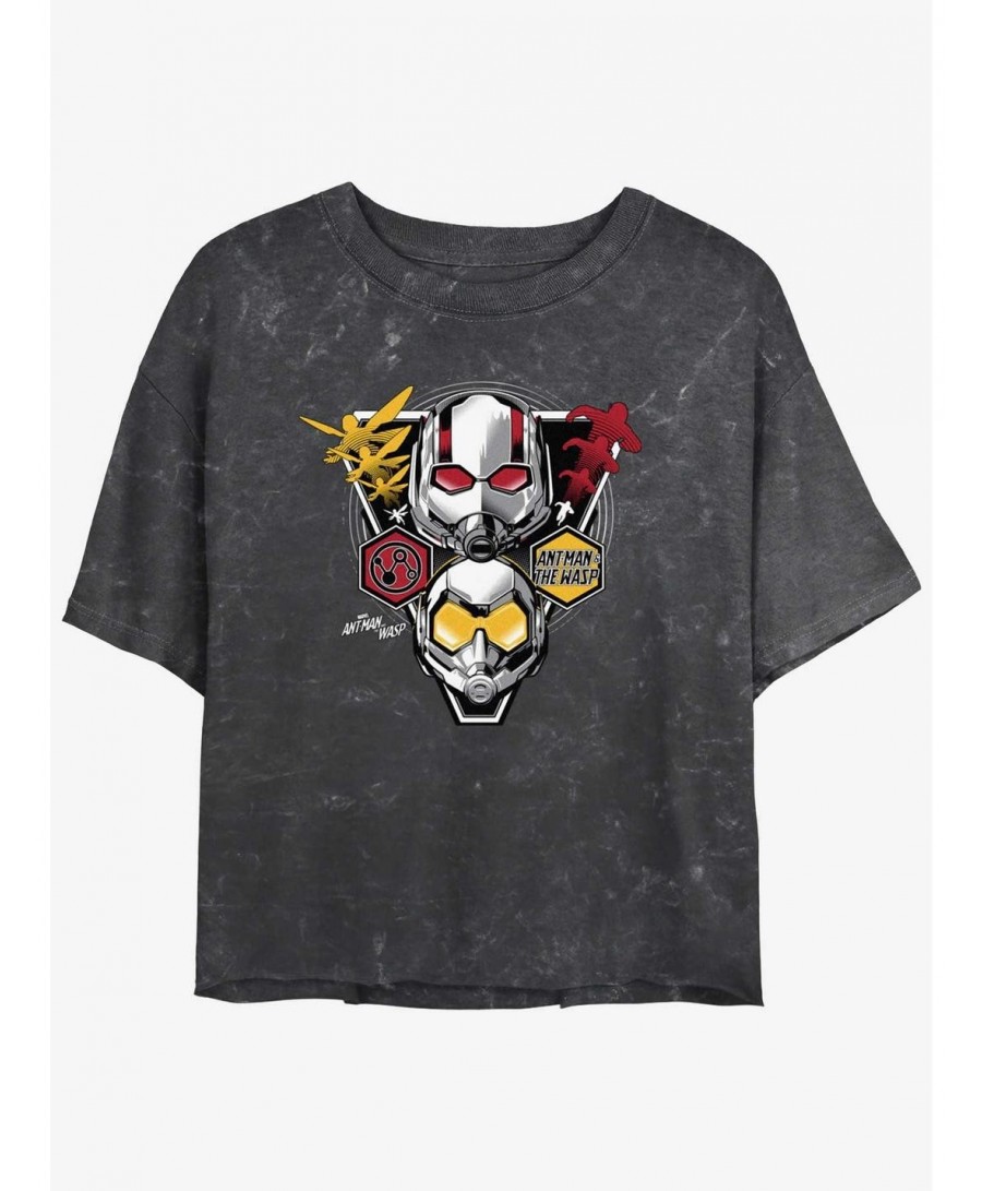 Fashion Marvel Ant-Man and the Wasp: Quantumania Hero Duo Mineral Wash Girls Crop T-Shirt $11.56 T-Shirts