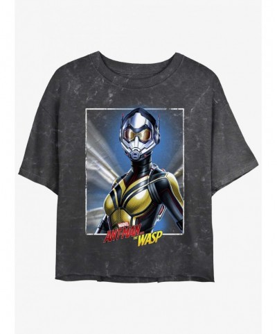 Seasonal Sale Marvel Ant-Man and the Wasp: Quantumania Wasp Portrait Mineral Wash Girls Crop T-Shirt $13.58 T-Shirts