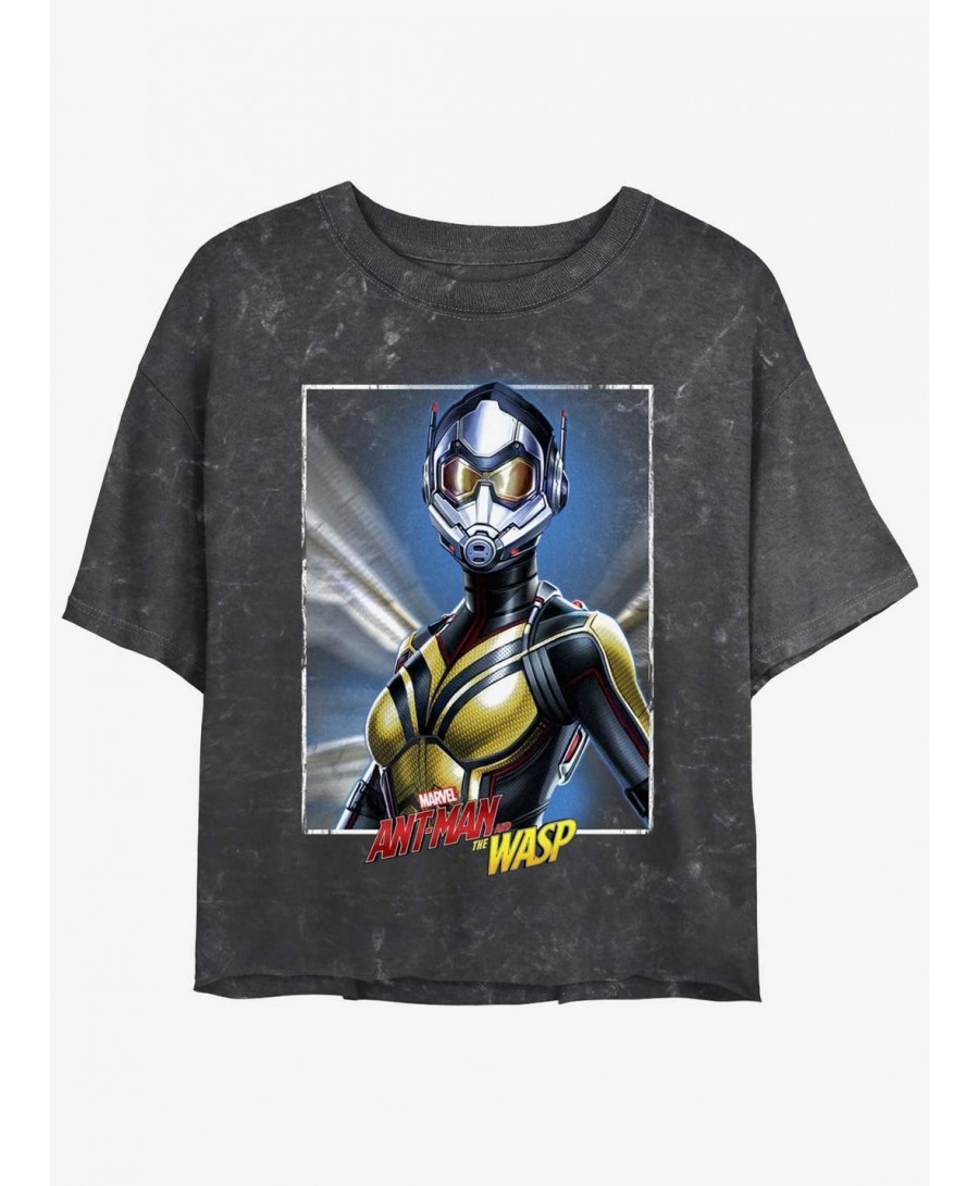 Seasonal Sale Marvel Ant-Man and the Wasp: Quantumania Wasp Portrait Mineral Wash Girls Crop T-Shirt $13.58 T-Shirts